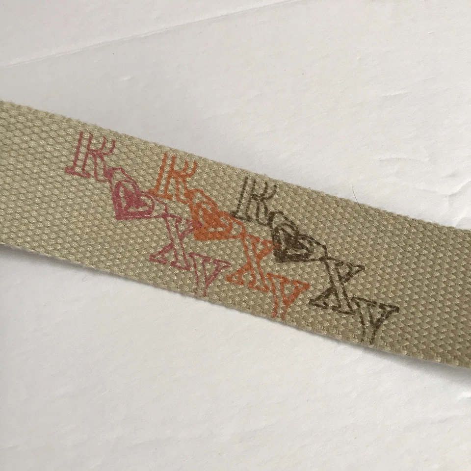 Roxy Belt Canvas Woven Small Brown Cream Buckle Logo Spellout Surfer Girl Y2K - Image 4 of 4