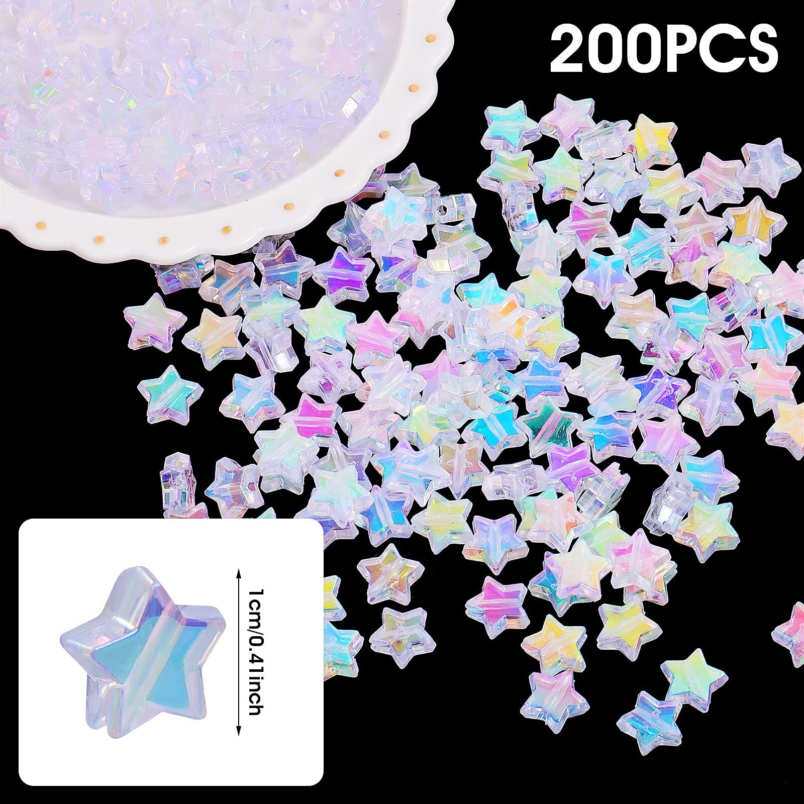 Grevosea 200pcs Acrylic Star Beads, Star Shape Charming Beads 10mm AB Star Be...