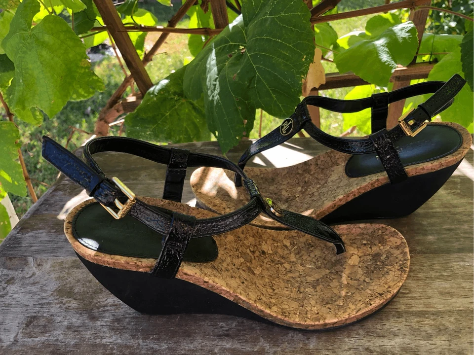 Sandalias Ralph Lauren para mujer Reeta con correa en T de cuero de corcho talla 6,5 Foto 3 de 4