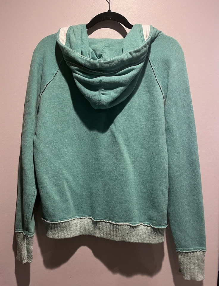 American Eagle NYC Hoodie Size Large Teal Green Zip Up Sweatshirt Sherpa-Lined - Image 2 of 4