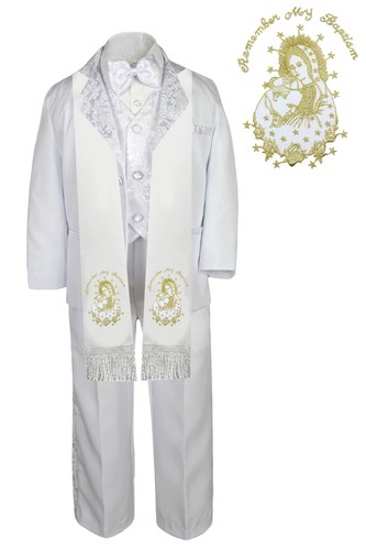 6pc Baptism White Tuxedo English Spanish Plain Silver Gold Pope Mary  Stole S-20 - 第 7/14 張圖片