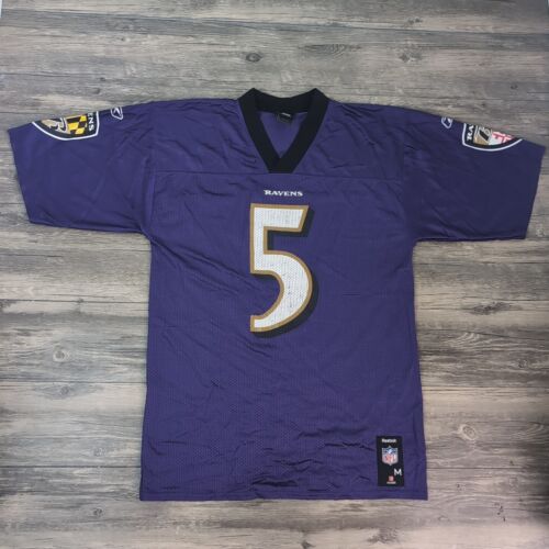 NFL Baltimore Ravens Joe Flacco 5 Reebok Purple Sewn Jersey Men Medium Length