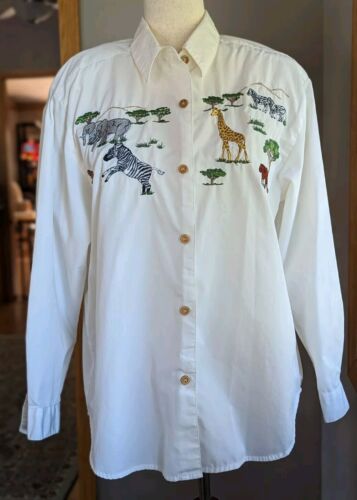 Vintage ALFRED DUNNER White Button Down Shirt Embr