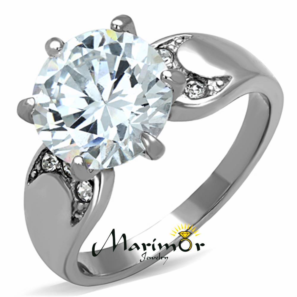 Stainless Steel High Polished Ct Round Cut CZ Engagement Ring