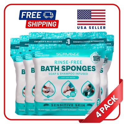 Scrubzz Disposable Rinse Free Bathing Sponges - Sensitive Skin, 100 Count