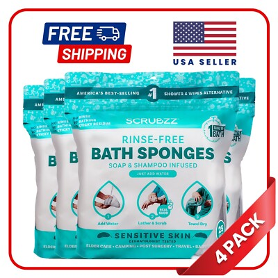 #ad #ad Scrubzz Disposable Rinse Free Bathing Sponges Sensitive Skin 100 Count $33.99