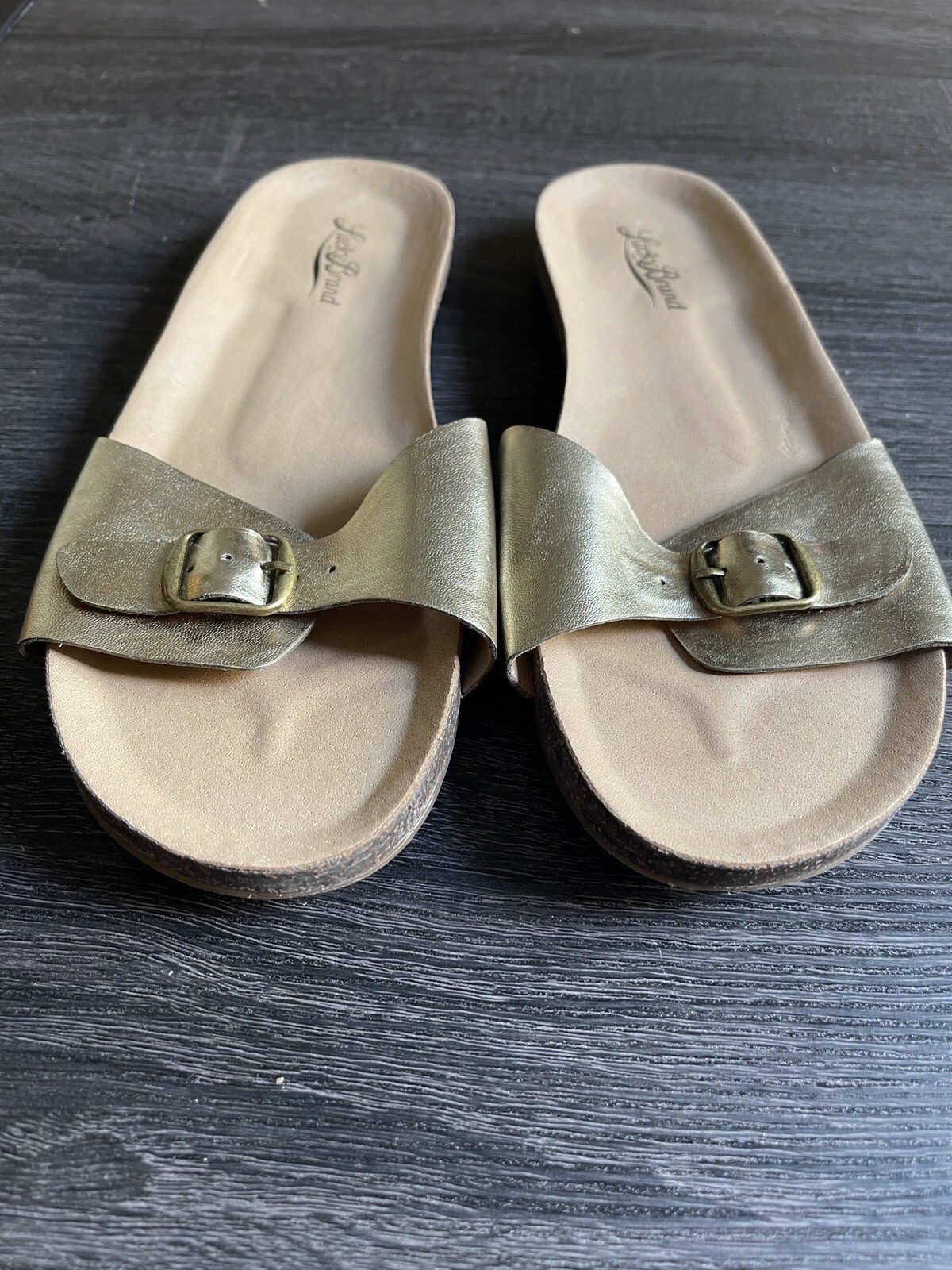 PANTOFOLA D’ORO Pantofole oro marca Lucky con fibbia e suola in sughero taglia 8M