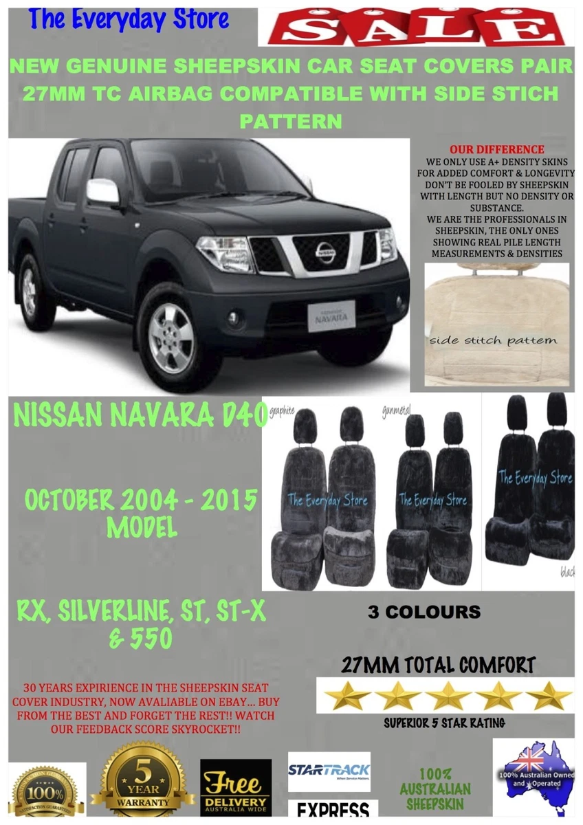 Nissan Navara D40 04 15 Genuine Sheepskin Car Seat Covers Pair 27MM AirBagSafe