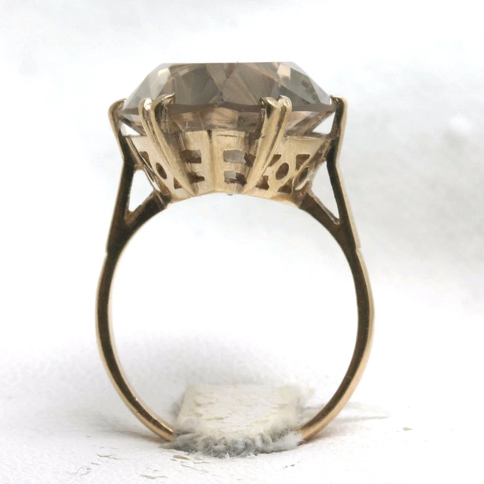 Anillo Topacio Marrón Ahumado Vintage Oro Rosa 9k 18 quilates Marquesa Grande Largo Estate Foto 3 de 4