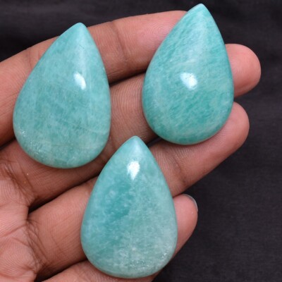 3 Pcs Natural Amazonite Untreated 39mm-40mm Pear Cabochon Loose Gemstones Lot