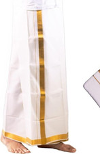 100 percent Cotton Premium Cream Dhoti 3.8 meter  Angavastram 1.8 meter set