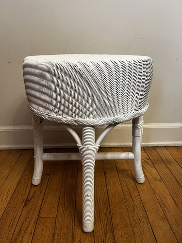 Antique French White Wicker Pouffe Stool Very Sturdy 18.5" High Nice Piece! - Picture 6 of 8