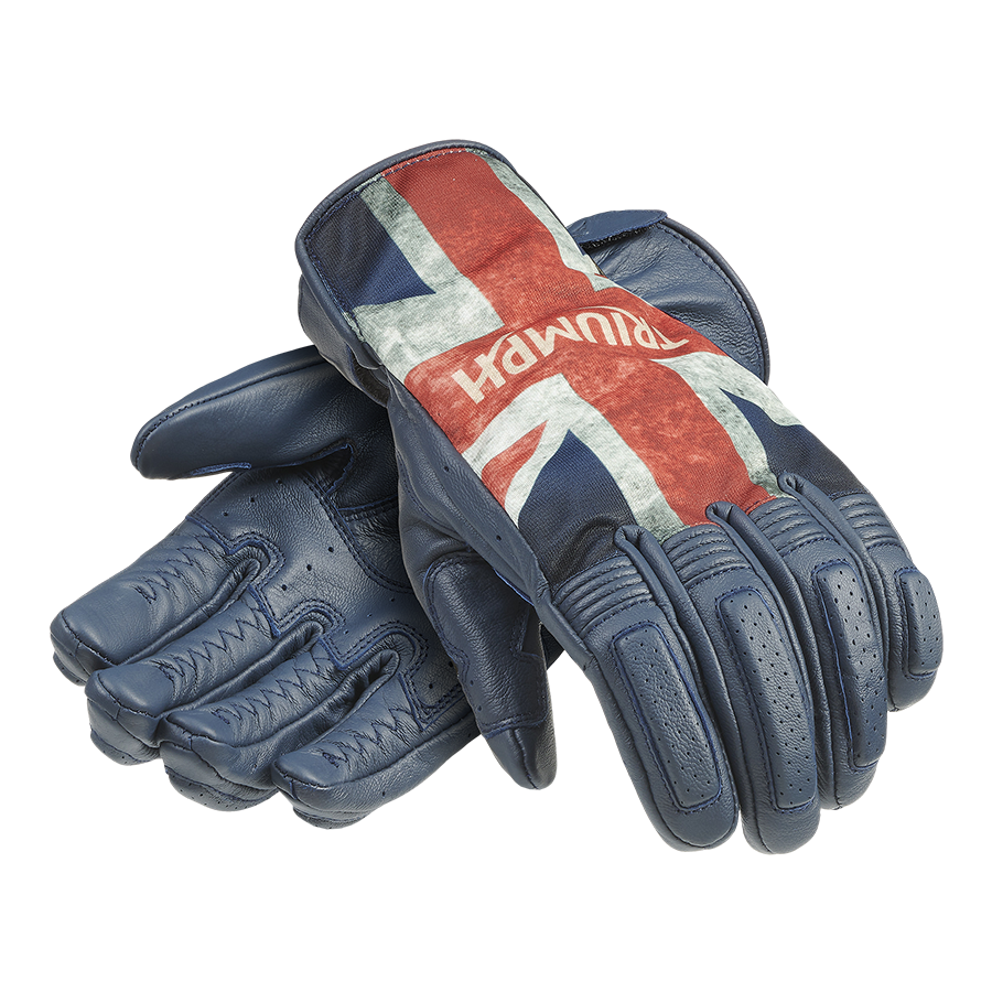 GENUINE Triumph Motorcycles Union Jack Flag Leather Gloves in Blue