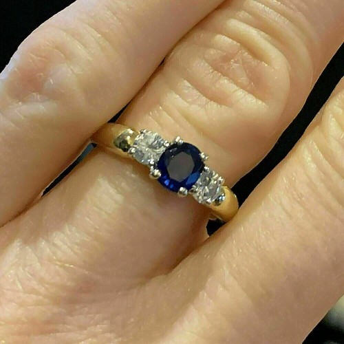 3CT Round Lab-Created Sapphire Diamond Women 3 Stone Ring 14K Yellow Gold Plated - Picture 4 of 7