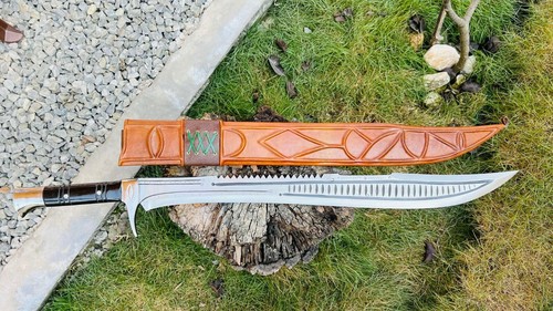 26″blade Custom Full Tang Machete-High Carbon Steel Blade with Horn Handle-Gifts - Picture 10 of 14