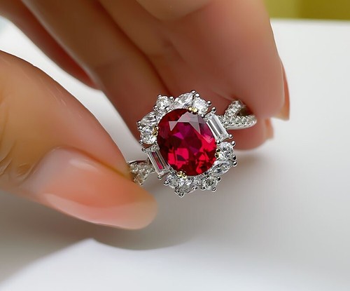 3ct High Jewelry Lab Created Ruby Ring, 18K Gold Vermeil, Exquisite & Elegant - Picture 9 of 13