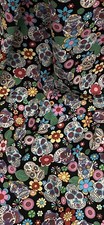 Black Multicoloured Mexico Skull 100% Cotton Fabric 45'' PRICE PER METER
