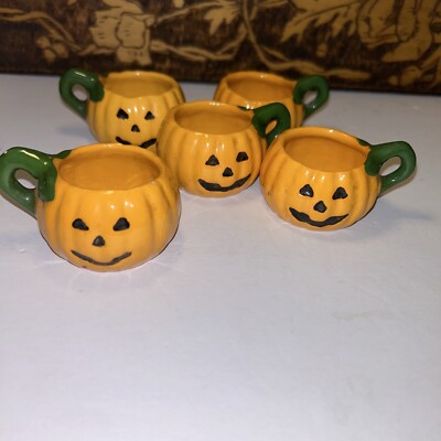Set Of 5 Vtg Midwest Halloween Small Ceramic Jack-o-Lantern Candleholder 1980's