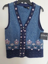 Erika Classics Wool Embroidered Women Size S Vest/nwt