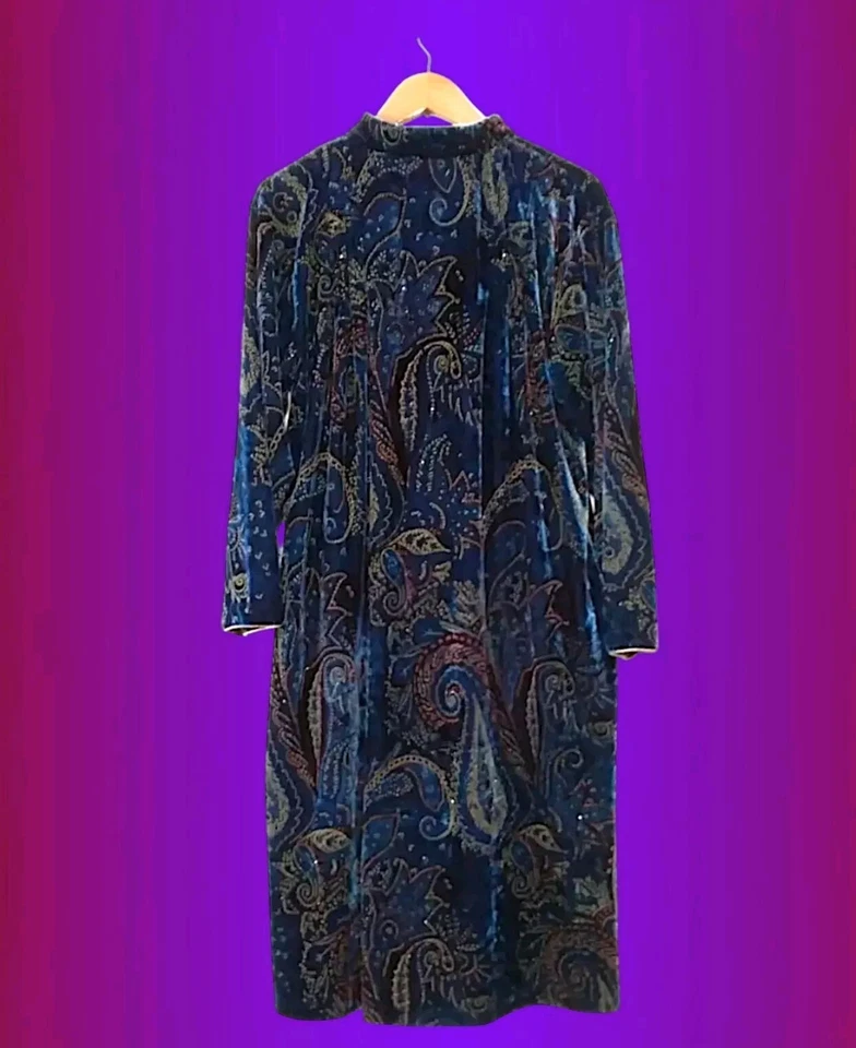 Abrigo de casa Sante vintage bata vestido ropa de salón bolsillos terciopelo largo talla mediana Foto 2 de 4