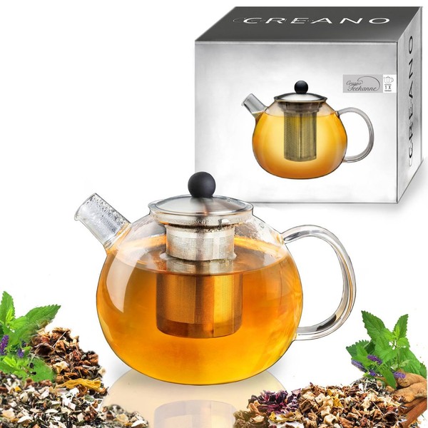 Creano Teekanne Mit Siebeinsatz 1 L - Glasteekanne Mit Edelstahl-Sieb Und Deckel-image