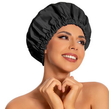Reusable Shower Cap for Women, Large Waterproof Shower Bonnet Washable Elastic B