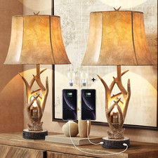 Rustic Deer Table Lamps Set of 2 with USB Ports - 26" Antler Design