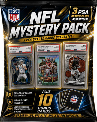 NFL mystery Hot Pack!! Guaranteed 3 graded PSA cards plus 10 bonus cards