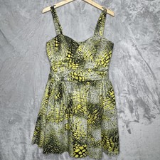 Guess Dress Womens 10 Yellow Animal Print Sweetheart Sundress Fit & Flare Mini