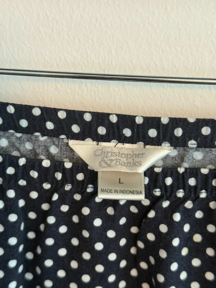 WOMENS Christopher & Banks BLACK W/ WHITE POLKA DOTS LONG SKIRT Maxi SIZE L - Image 2 of 3