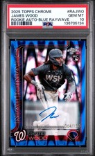 2025 TOPPS CHROME RC AUTOS BLUE RAYWAVE #RAJWO JAMES WOOD 64/150 PSA 10