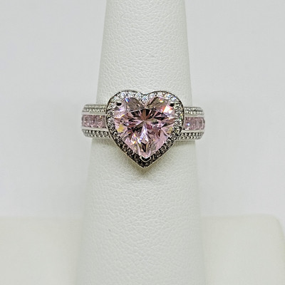 JTV Bella Luce Sterlingsilber rosa Herz Heiligenschein Verlobung Cocktail Ring ~ 6
