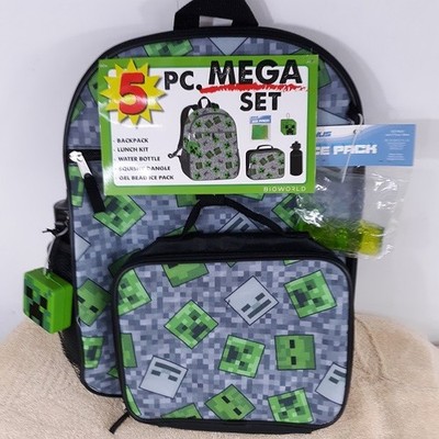 MINECRAFT Backpack + Lunch Box Set NEW Book Bag Detachable Lunchbox NWT Bottle