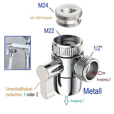 Umschalt Wasserhahn Adapter M22 M24 auf 1/2'' metrisch auf Zoll Gartenschlauch