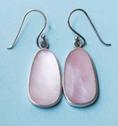 Vintage Sterling Silver 925 Pinkish Mother of Pearl Dangle Earrings Hooks 1 3/8" — photo 6