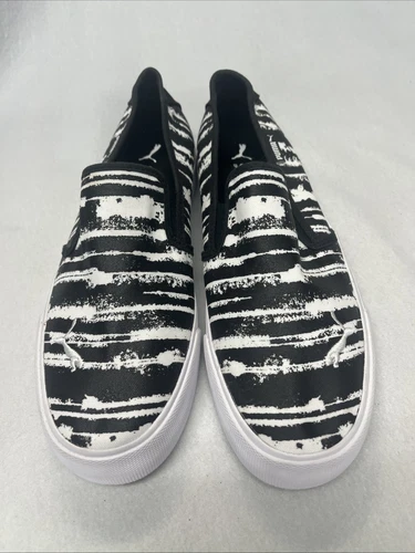Scarpe slip on Puma donna bianco nero 381363 01 Bari in tela a righe gatto misura 9 5M