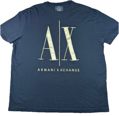 Armani Exchange ICON PERIOD  T Shirt Black with Gold Embroidered Logo Size Large