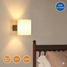 Modern Wooden Wall Light Sconce Indoor E27 LED Bedside Lamp Bedroom Hallway Oak