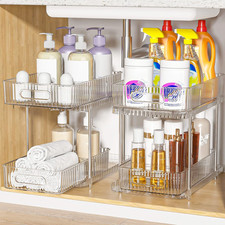 2 Pack Pull Out Bathroom Organizers, under Sink Organizer and Storage, 2 Tier Cl