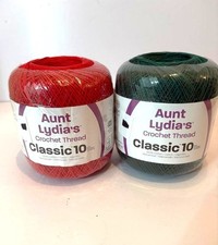 NEW Aunt Lydia's Classic Size 10 Crochet Thread Atom Red Forrest Green Lot of 2