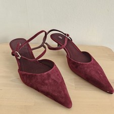 Zara Burgundy Suede Leather, Kitten Heel,Slingback Shoes,Pointed Toe,EU38/UK5