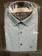 Alfani AlfaTech Dress Shirt Slim Fit Stretch TruTemp Lt Blue Navy Print L 16