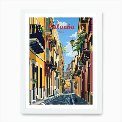 Catania Italien Streetview Reisekunst gerahmtes Wandbild Poster Leinwanddruck Bild