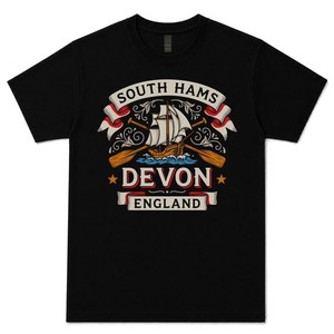 T-SHIRT SOUTH HAMS, DEVON, ANGLIA - ODWAŻNY UNIKALNY DESIGN nazwa miejsca | lokalny prezent