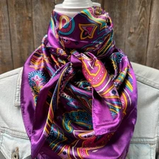 Purple Fun Floral Paisley Printed Western Southwestern Wild Rag Scarf Accent