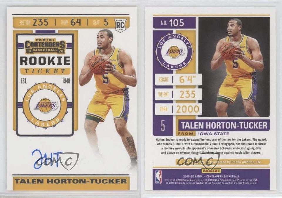 2019-20 Contenders Ticket Photo Variation Talen Horton-Tucker Rookie Auto RC 5yi - Image 3 of 3