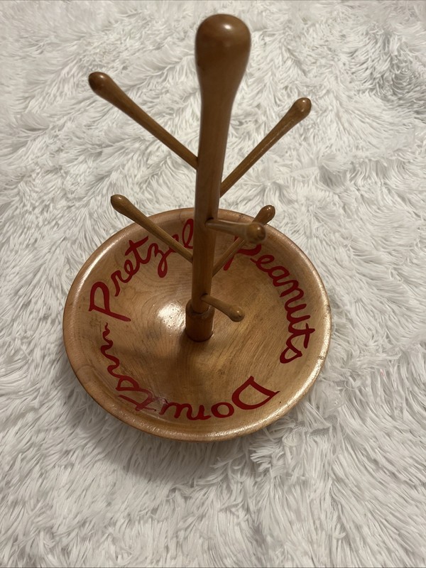 Vintage Wooden Snack Bowl - Peanuts, Pretzel and Donuts