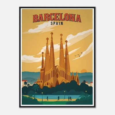 Barcelona Travel Poster   Vintage Spain Wall Art Print | Mediterranean Decor