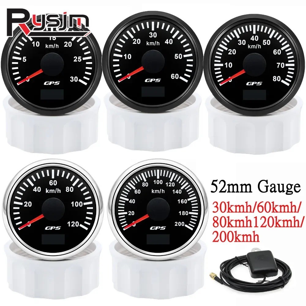 2.05 in GPS Speedometer - 30-200 km h, 7-Color Backlight, GPS Antenna, 9-32V