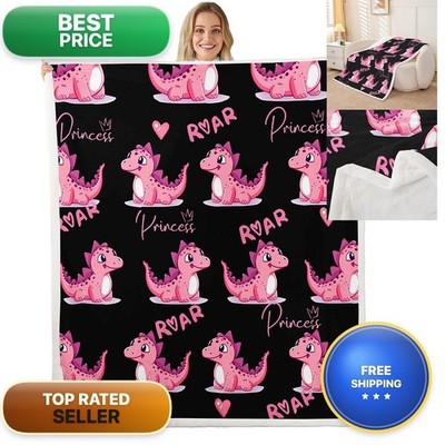 Feelyou Girls Dinosaur Sherpa Blanket Kids Cute Pink Dino Throw Blanket Ultra